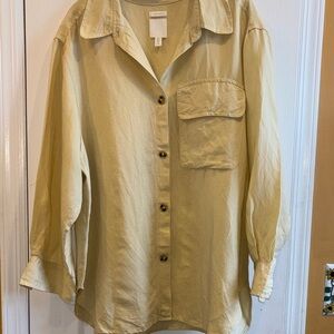 H&M PALE YELLOW LINEN SHACKET OVERSIZED LARGE ONE POCKET ON FRONT BUTTONS DOWN